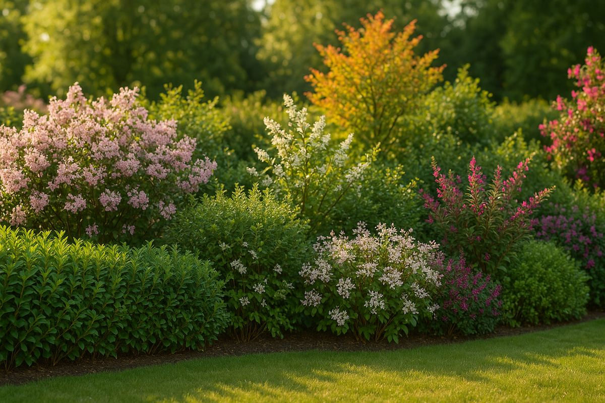 Gemischte Hecke aus Sträuchern in einem garten