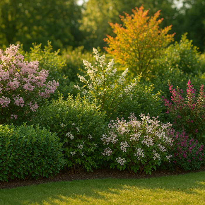 Gemischte Hecke aus Sträuchern in einem garten